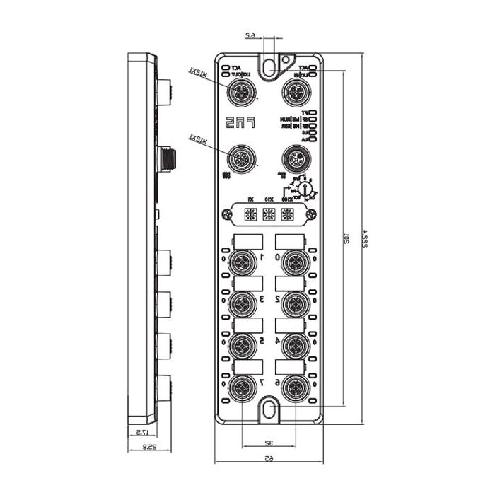 M12 interface, multi-protocol bus module, 16DO, PNP, 007D11