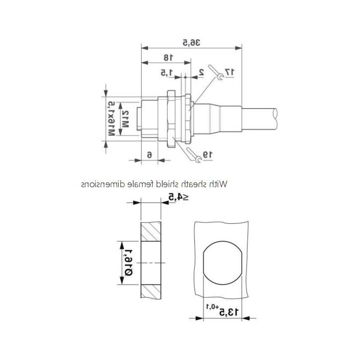 M12 4Pin，母头，法兰连接器，板后安装，预制UL电子电缆，64SB41-XXX